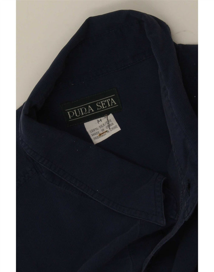 Vintage Mens Shirt Medium Navy Blue Silk