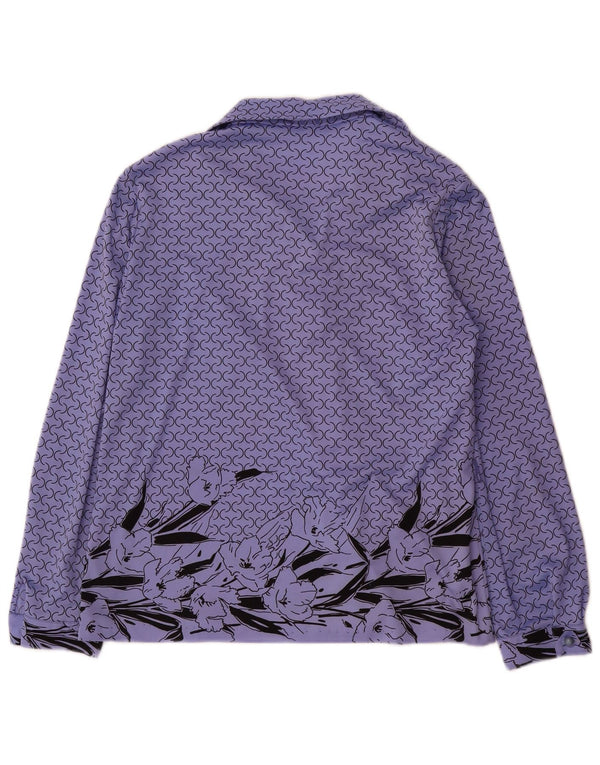 Vintage Womens Graphic Shirt Blouse UK 14 Large Purple Floral Polyester