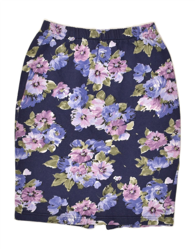 VINTAGE Womens Pencil Skirt IT 44 Medium W26  Navy Blue Floral Cotton | Vintage Vintage | Thrift | Second-Hand Vintage | Used Clothing | Messina Hembry 