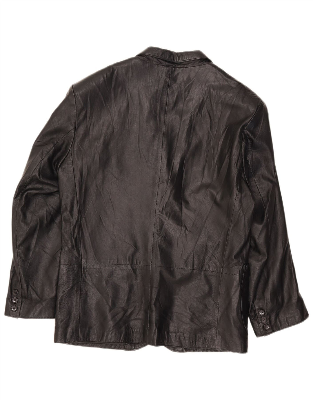Vintage Womens 3 Button Leather Blazer Jacket IT 42 Medium Black