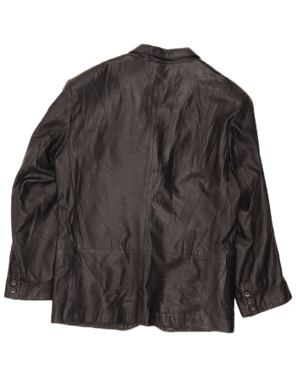 Vintage Womens 3 Button Leather Blazer Jacket IT 42 Medium Black