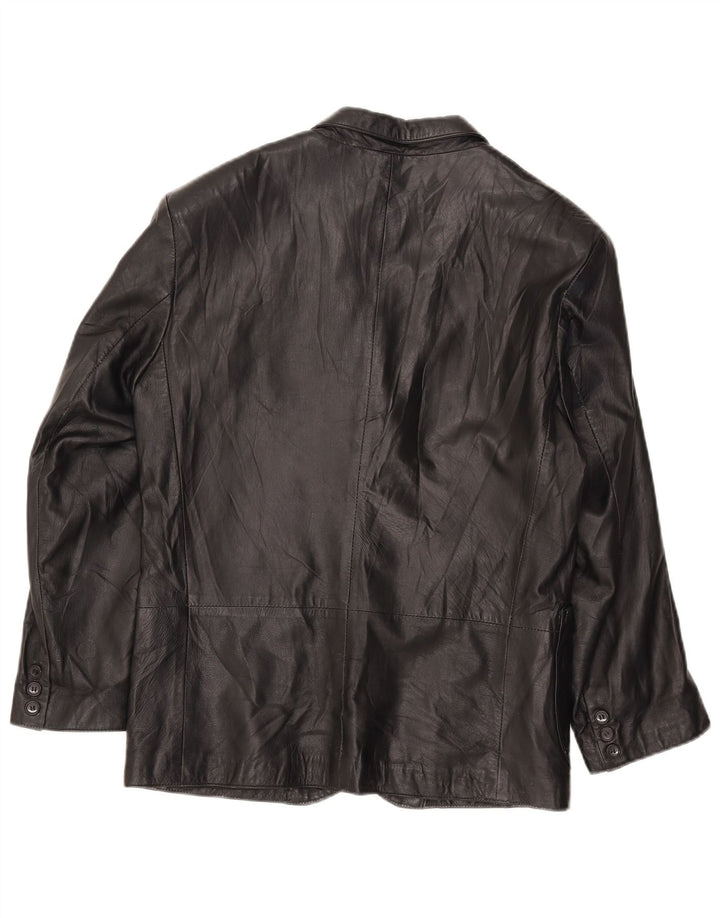 Vintage Womens 3 Button Leather Blazer Jacket IT 42 Medium Black