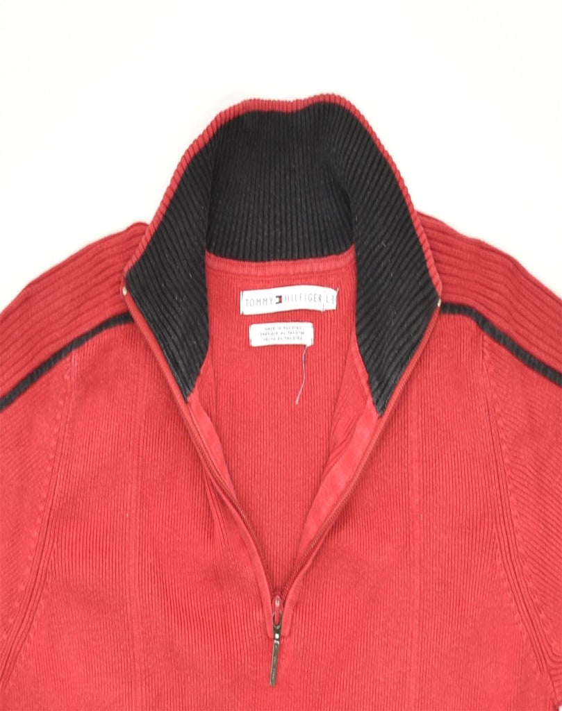 TOMMY HILFIGER Womens Zip Neck Jumper Sweater UK 16 Large Red Cotton | Vintage | Thrift | Second-Hand | Used Clothing | Messina Hembry 