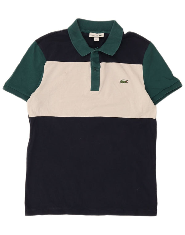 Lacoste Mens Slim Fit Polo Shirt Size 4 Medium Navy Blue Colourblock Cotton