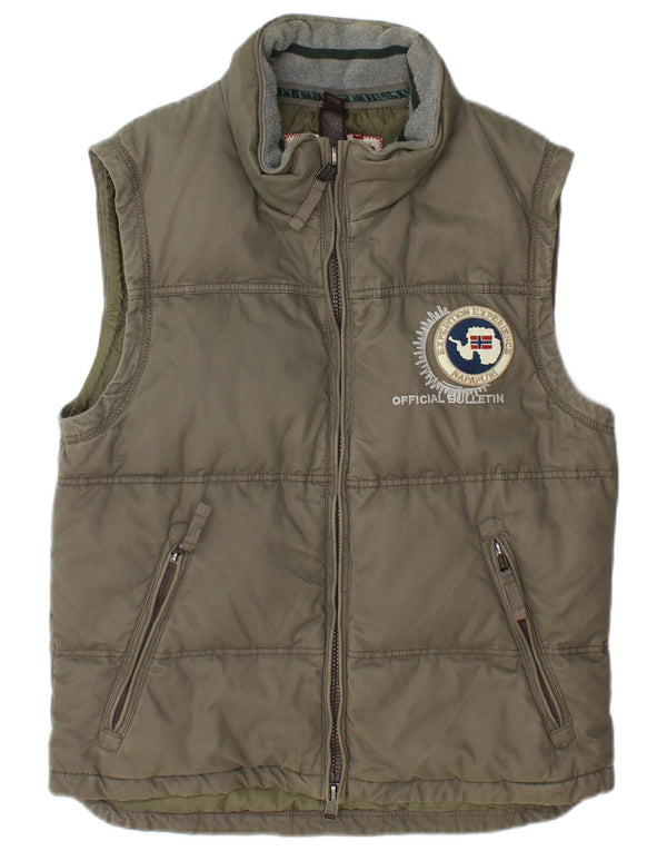 Napapijri Mens Graphic Padded Gilet UK 38 Medium Grey Cotton