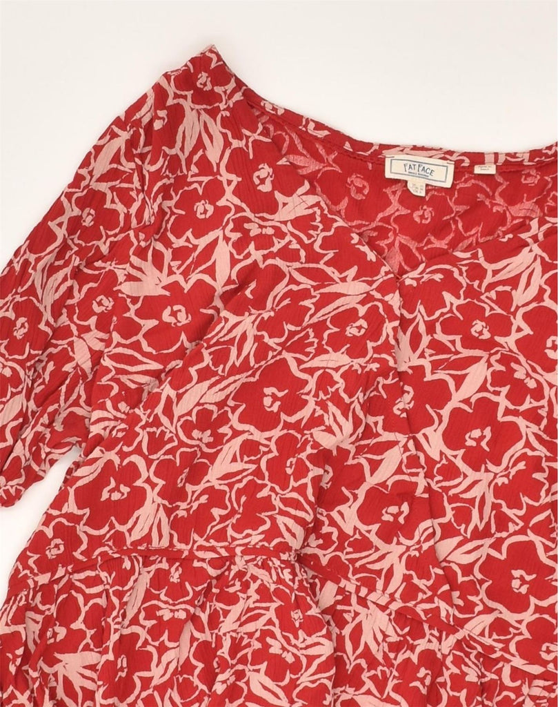 FAT FACE Womens 3/4 Sleeve Blouse Top UK 10 Small  Red Floral Viscose | Vintage Fat Face | Thrift | Second-Hand Fat Face | Used Clothing | Messina Hembry 