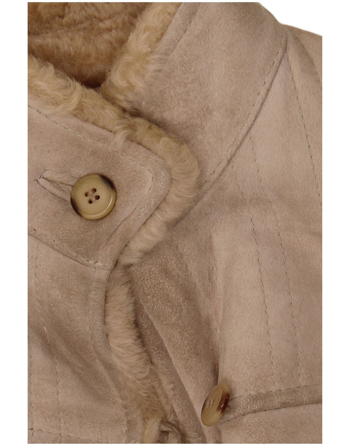 Vintage Womens Shearling Coat IT 46 Large Beige Leather