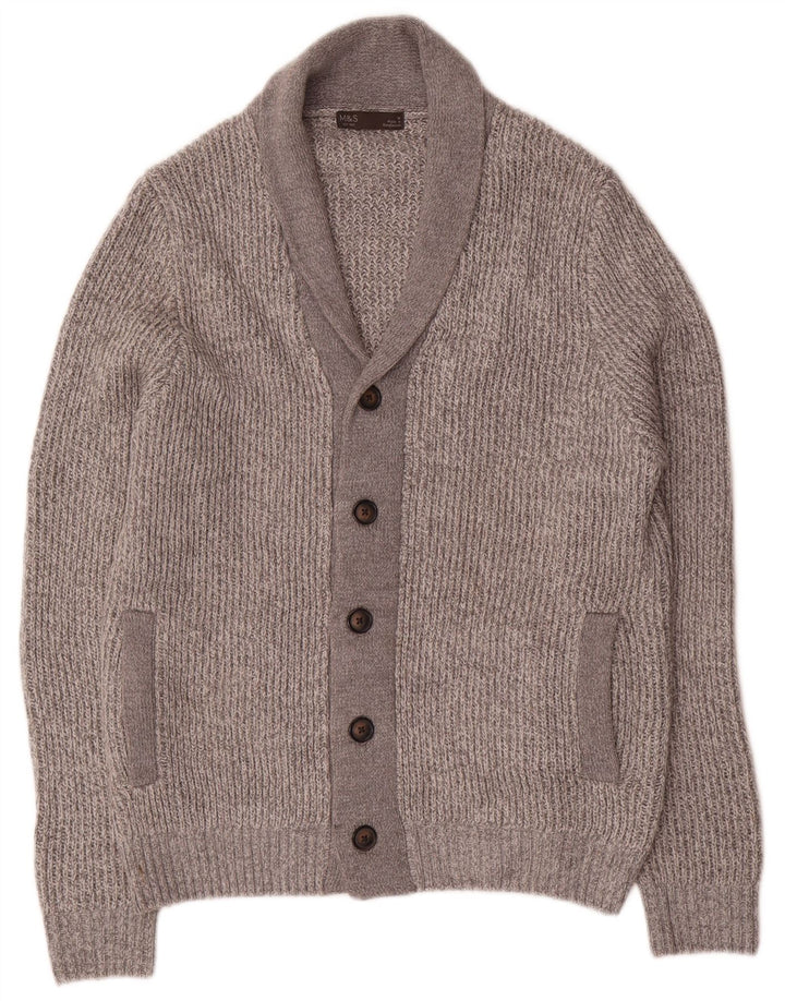 Marks & Spencer Mens Cardigan Sweater Medium Grey Flecked Acrylic