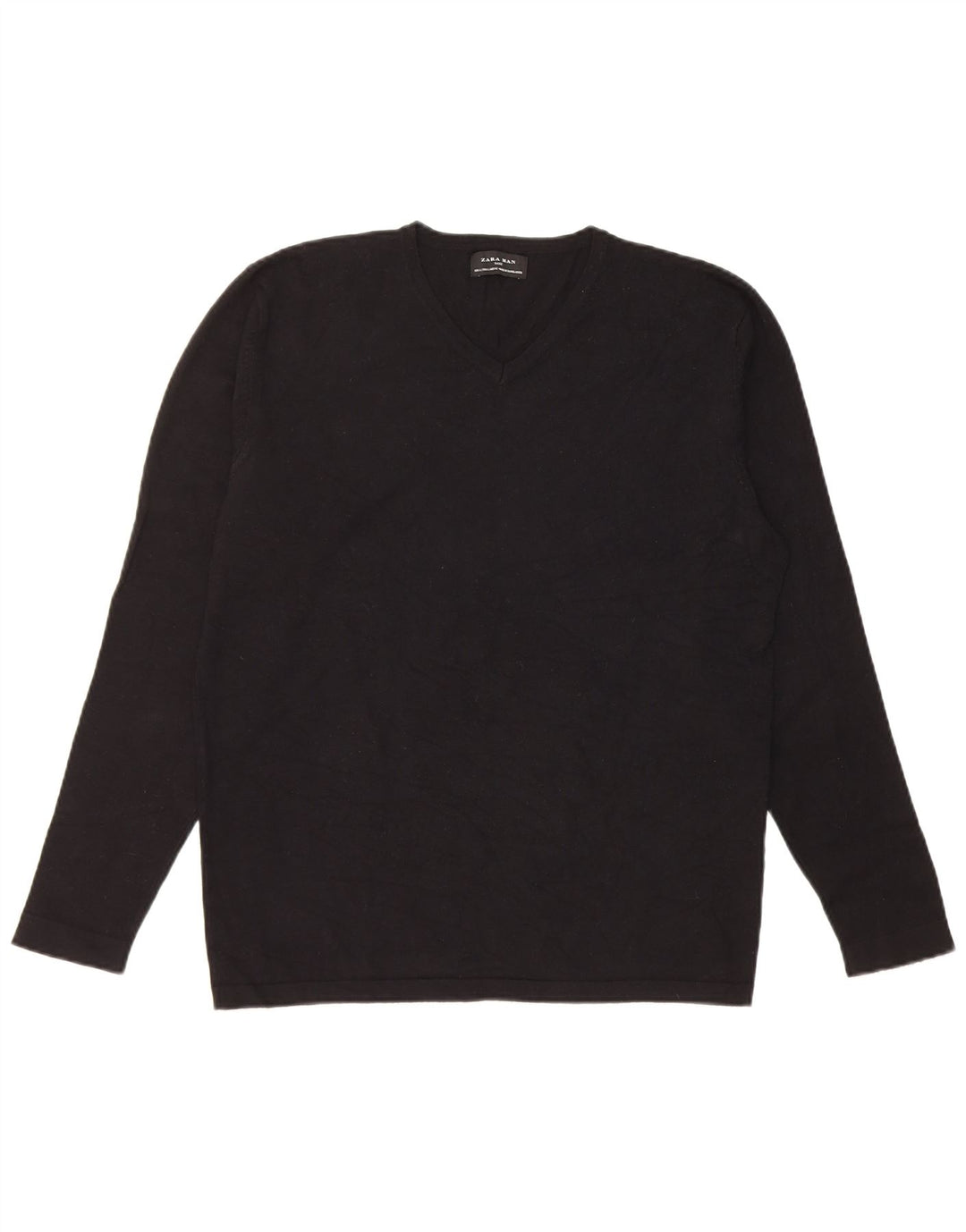 Zara Mens V-Neck Jumper Sweater Large Black Viscose