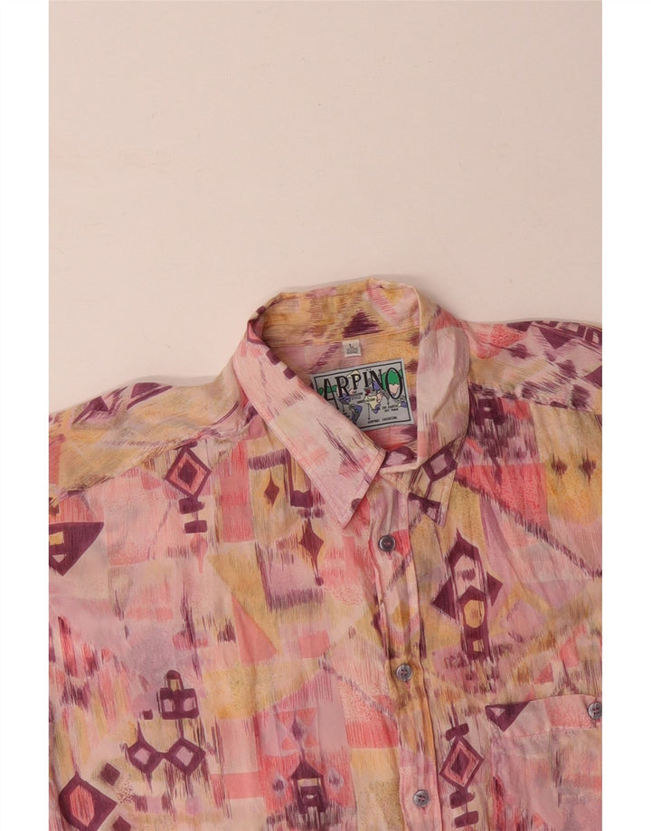 ARPINO Mens Short Sleeve Shirt Size 41/42 Large Pink Geometric