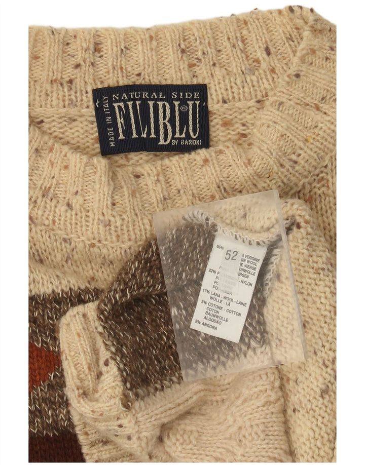 Baroni Mens Crew Neck Jumper Sweater IT 52 Large Beige Fair Isle Wool