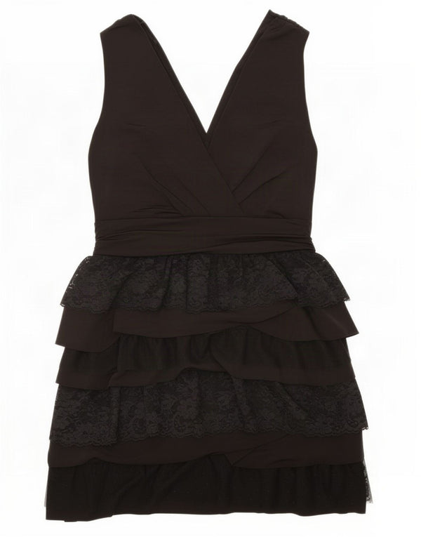 Zara Womens Sleeveless Peplum Dress UK 18 XL Black Floral Polyester