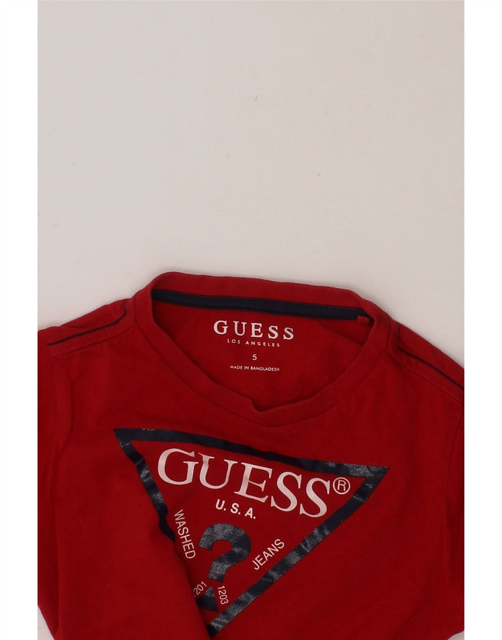 GUESS Boys Graphic T-Shirt Top 4-5 Years Red Cotton Vintage Guess and Second-Hand Guess from Messina Hembry 