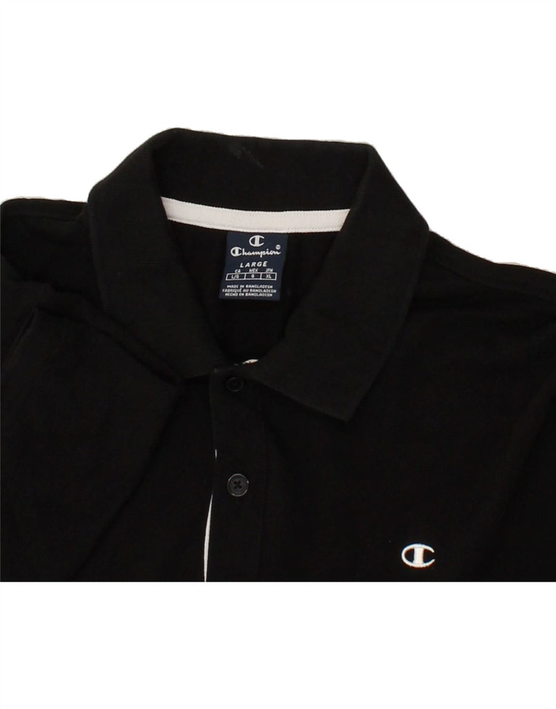 CHAMPION Mens Polo Shirt Large Black Cotton | Vintage Champion | Thrift | Second-Hand Champion | Used Clothing | Messina Hembry 