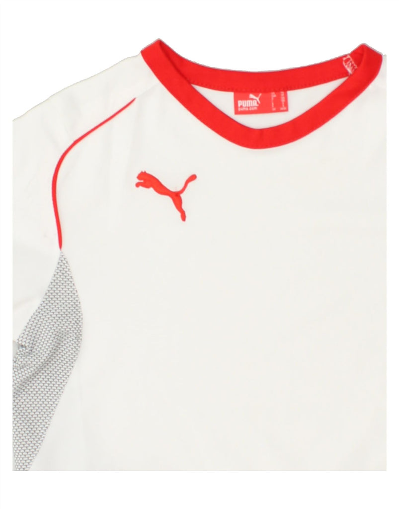 PUMA Boys Graphic T-Shirt Top 7-8 Years Small White Colourblock Polyester | Vintage Puma | Thrift | Second-Hand Puma | Used Clothing | Messina Hembry 