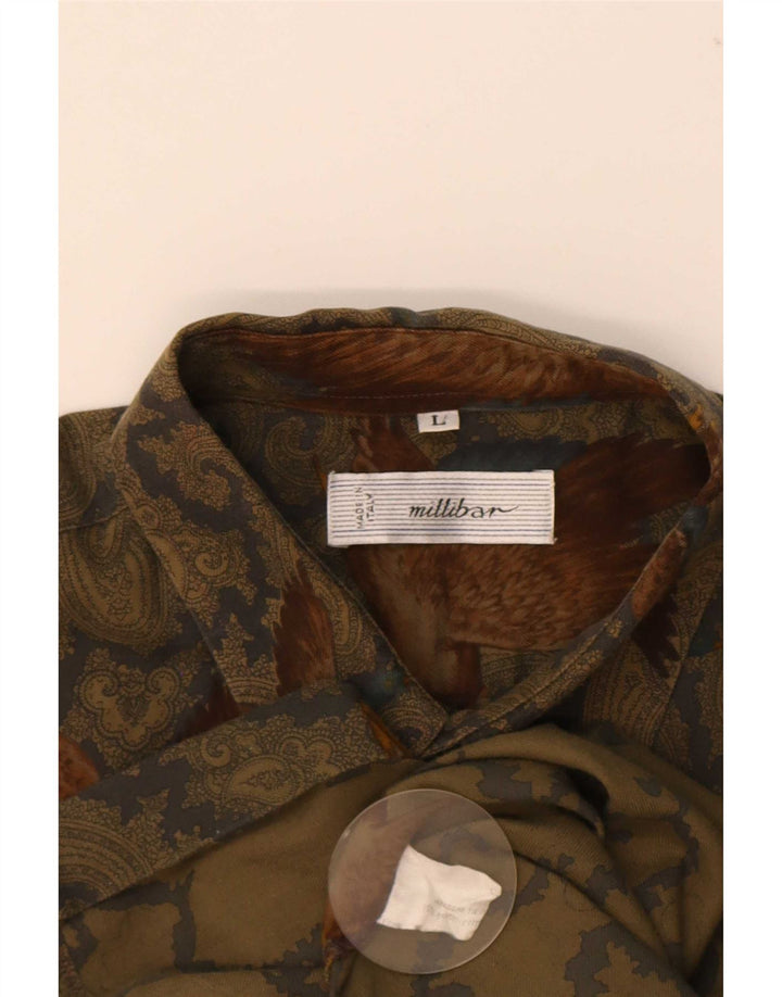 Millibar Mens Shirt Large Beige Paisley Cotton