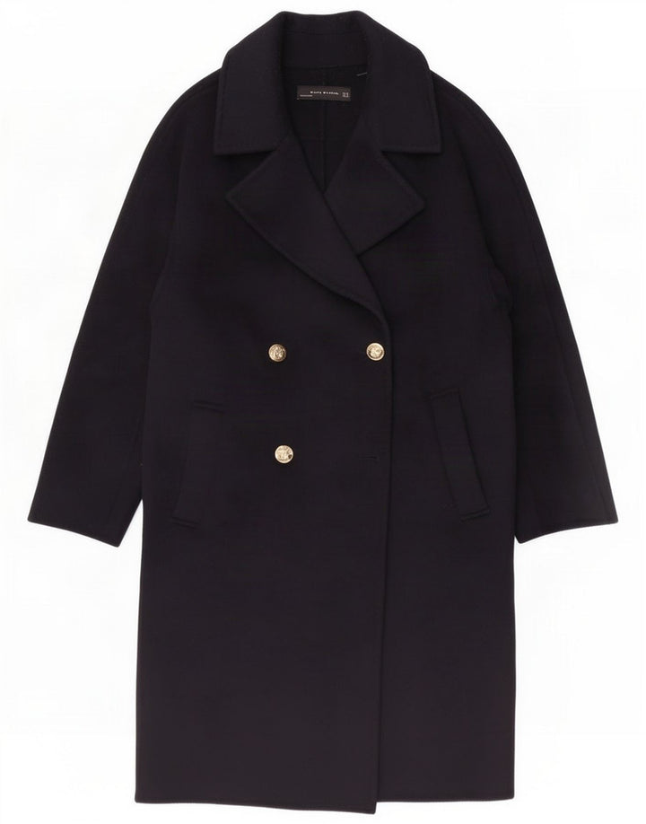 Zara Womens Double Breasted Coat UK 14 Medium Navy Blue