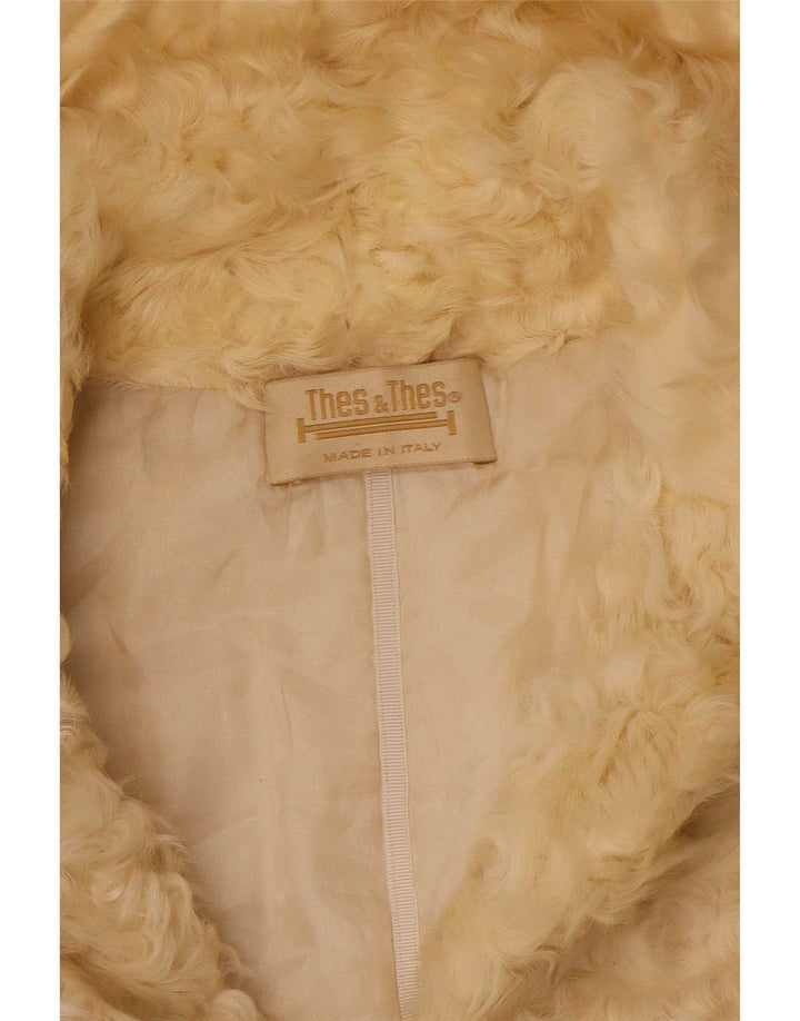 Vintage Womens Faux Fur Jacket UK 12 Medium Beige