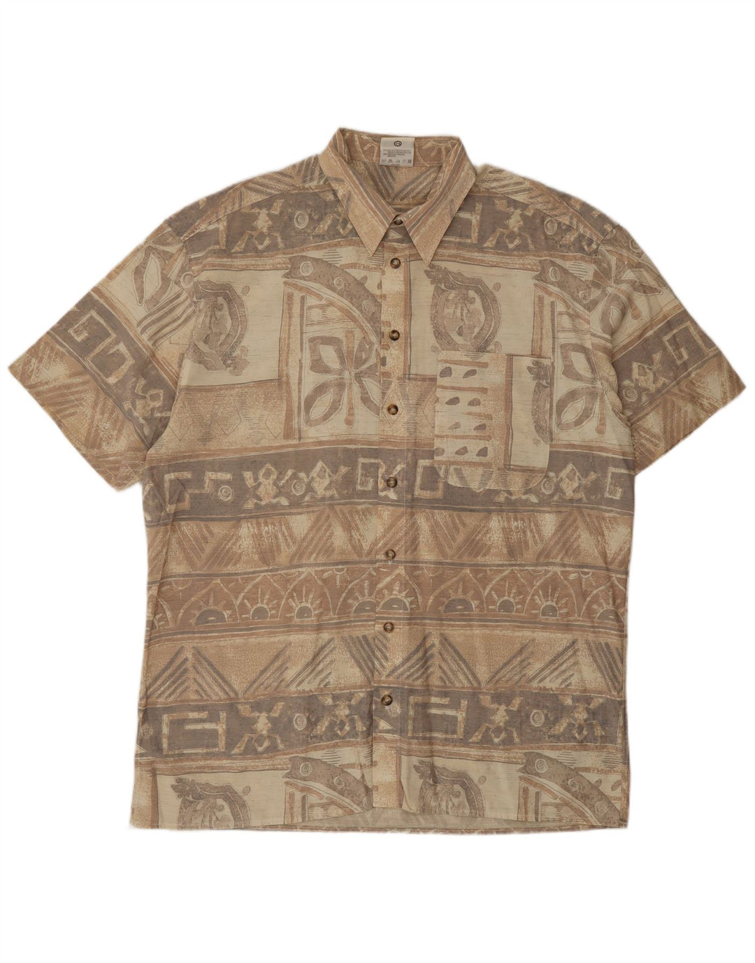 ANGELO LITRICO Mens Short Sleeve Shirt Size 43/44 XL Beige Geometric Aztec