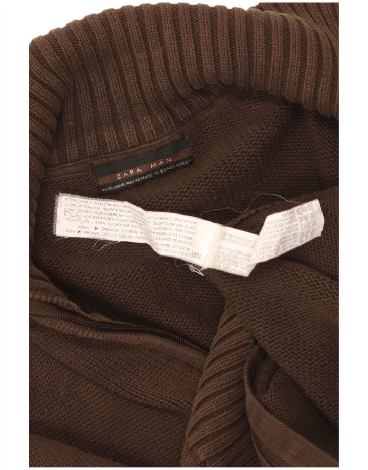 Zara Mens Cardigan Sweater XL Brown Cotton