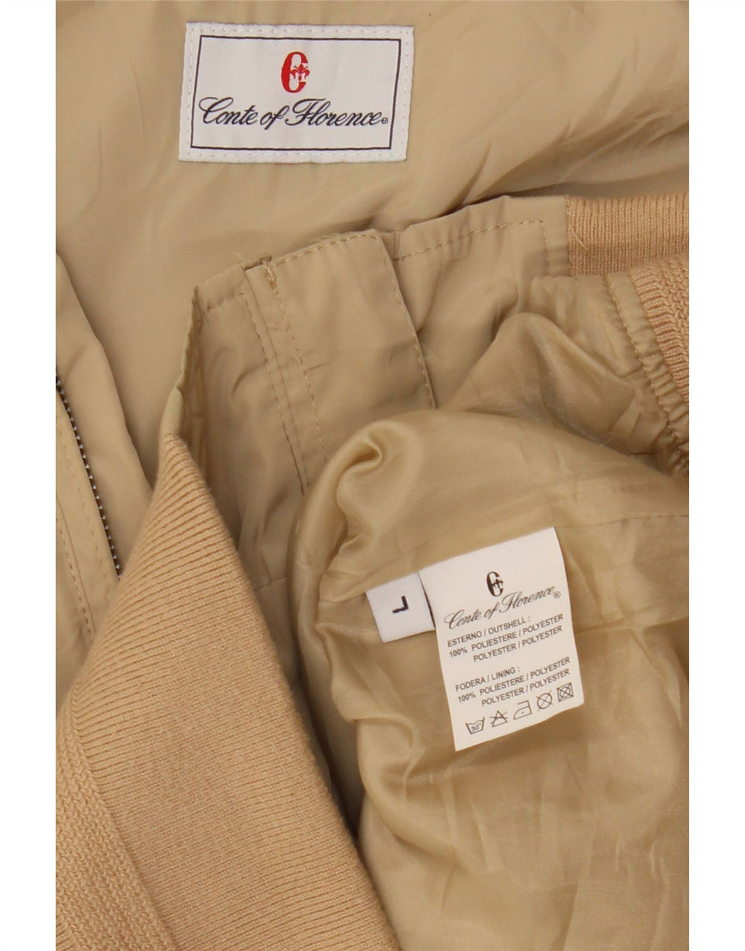 Conte of Florence Mens Bomber Jacket UK 40 Large Beige Polyester