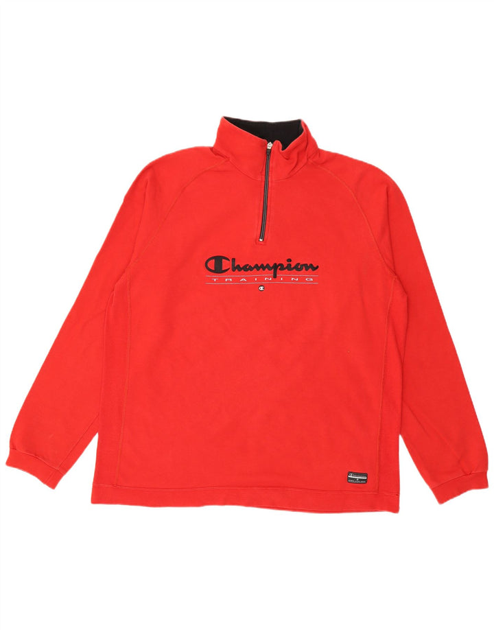 Champion Mens Graphic Zip Neck Sweatshirt Jumper 2XL Red Cotton