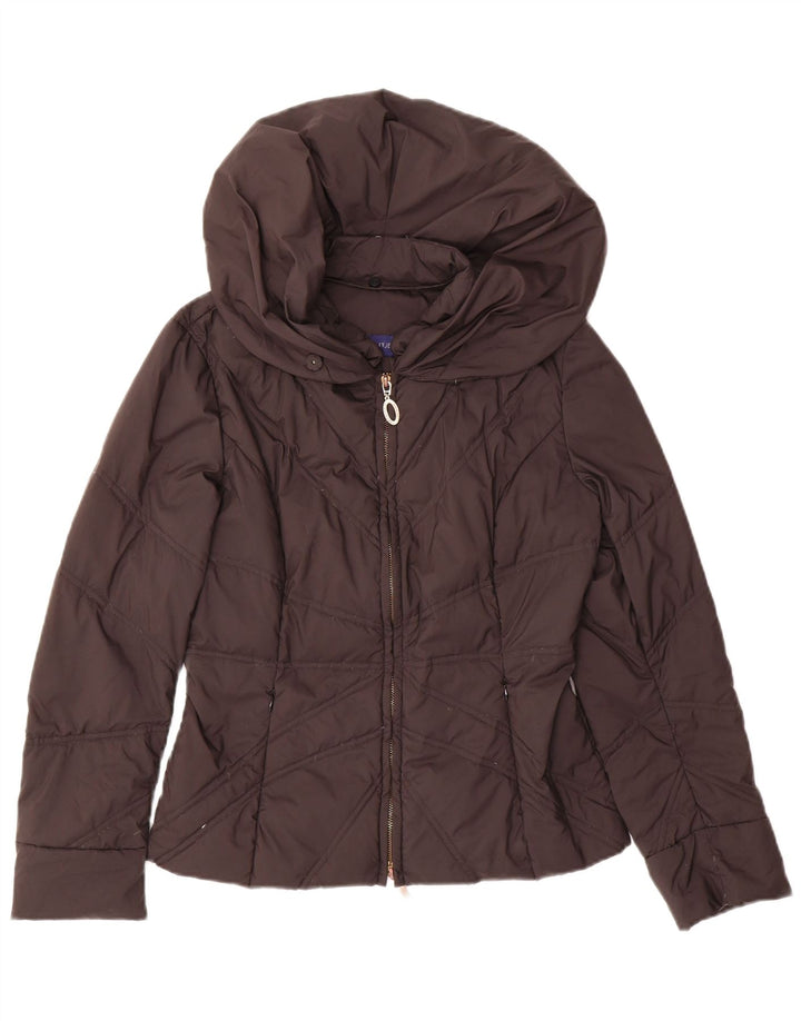 TRUSSARDI JEANS Womens Hooded Padded Jacket IT 42 Medium Brown Polyester