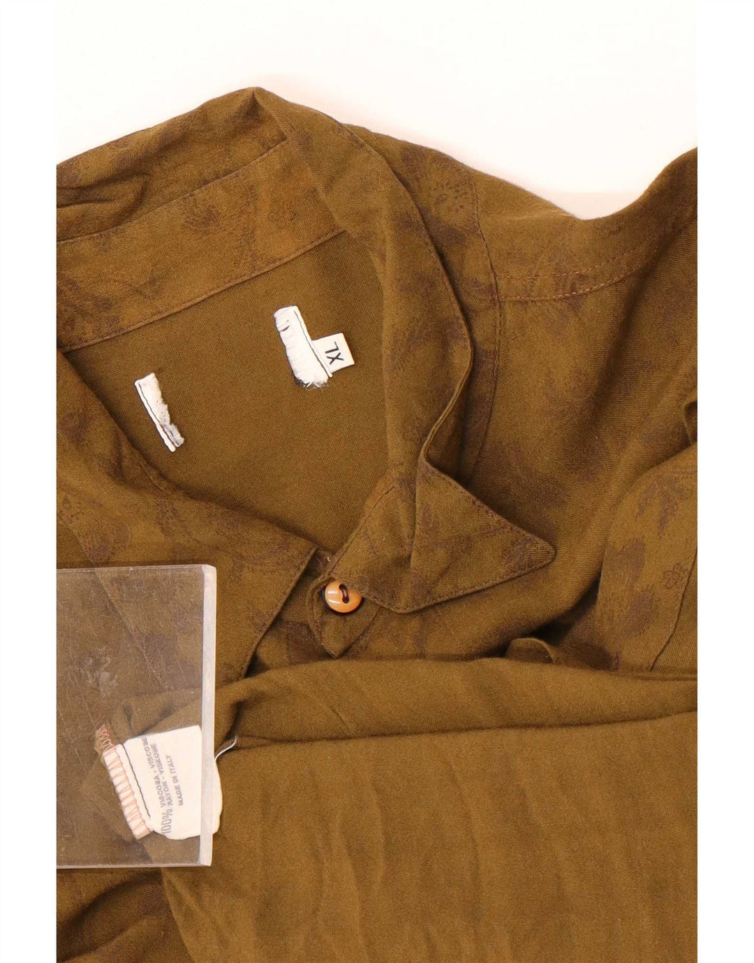 Vintage Mens Shirt XL Khaki Floral Viscose