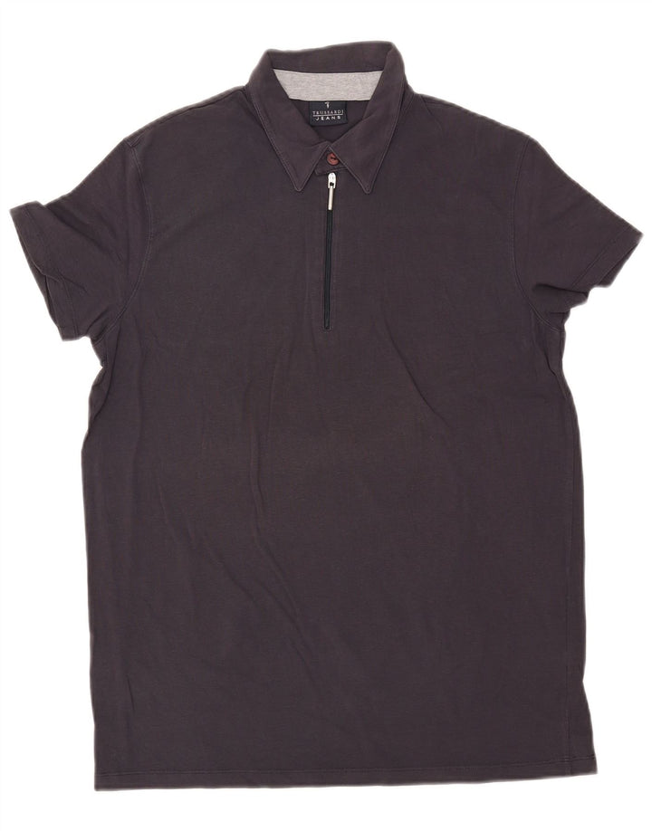 TRUSSARDI JEANS Mens Polo Shirt Large Navy Blue Cotton