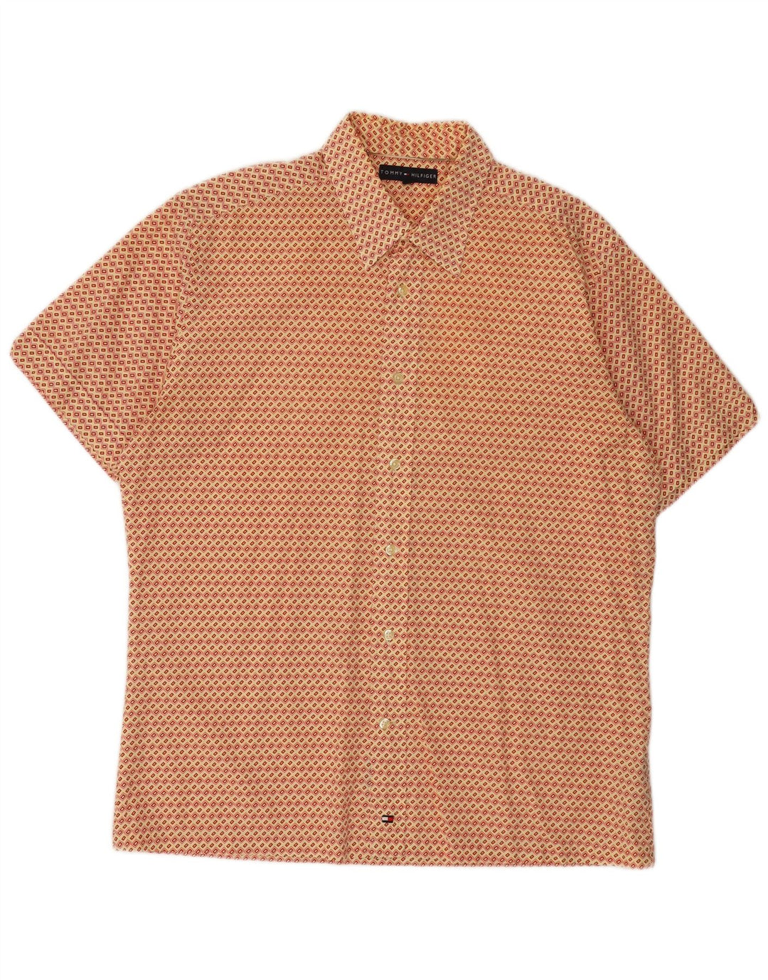 TOMMY HILFIGER Mens Short Sleeve Shirt Large Red Geometric Cotton