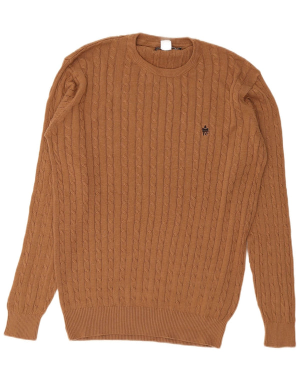 French Connection Mens Crew Neck Jumper Sweater Medium Brown Cotton