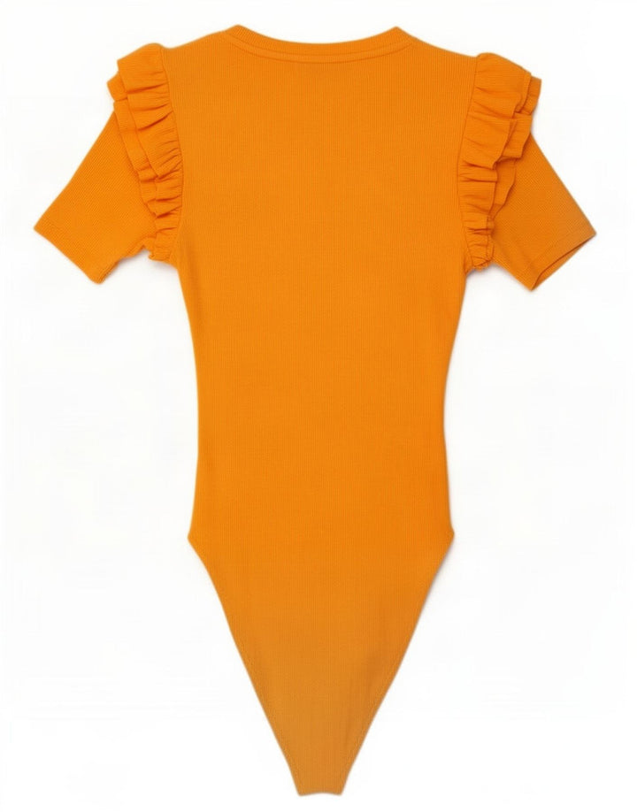 Zara Womens Bodysuit UK 12 Medium Orange Cotton