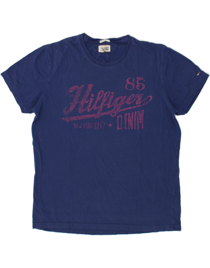 TOMMY HILFIGER Mens Graphic T-Shirt Top XL Navy Blue Cotton | Vintage Tommy Hilfiger | Thrift | Second-Hand Tommy Hilfiger | Used Clothing | Messina Hembry 