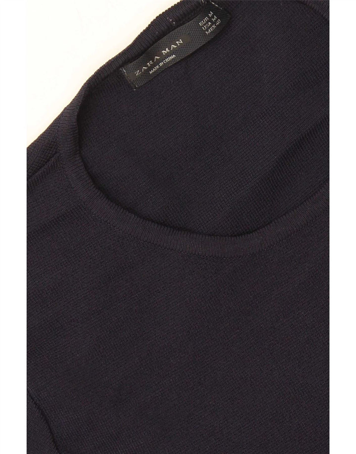 Zara Mens Crew Neck Jumper Sweater Medium Navy Blue