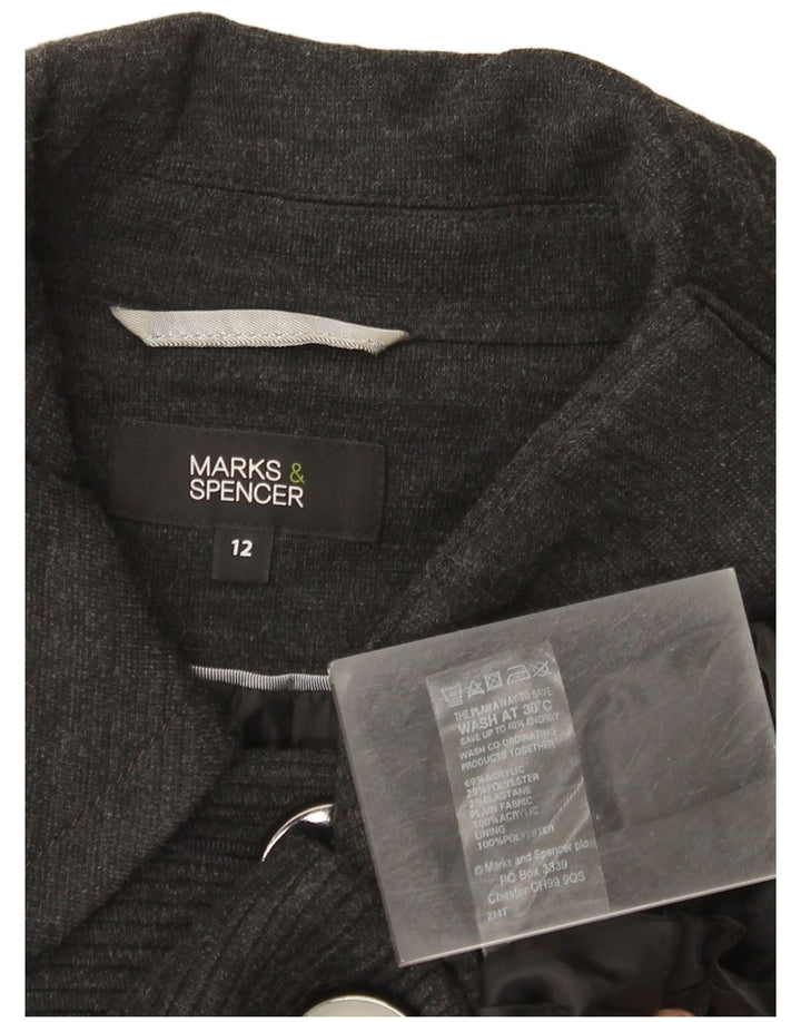 Marks & Spencer Womens 3/4 Sleeve 3 Button Blazer Jacket UK 12 Medium Grey