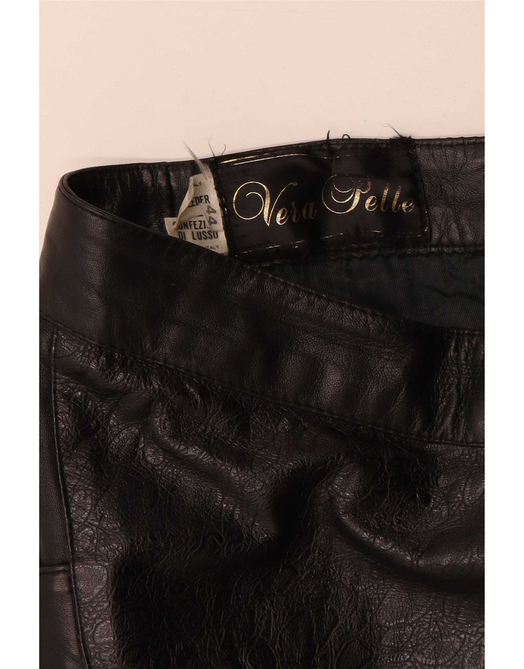 Vintage Womens Leather Skirt IT 44 Medium W28 Black Geometric Leather