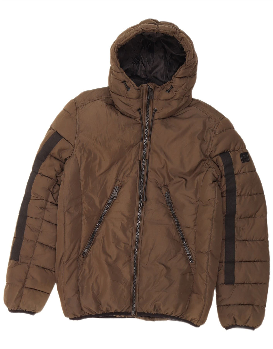 Champion Mens Hooded Padded Jacket UK 38 Medium Khaki Polyester