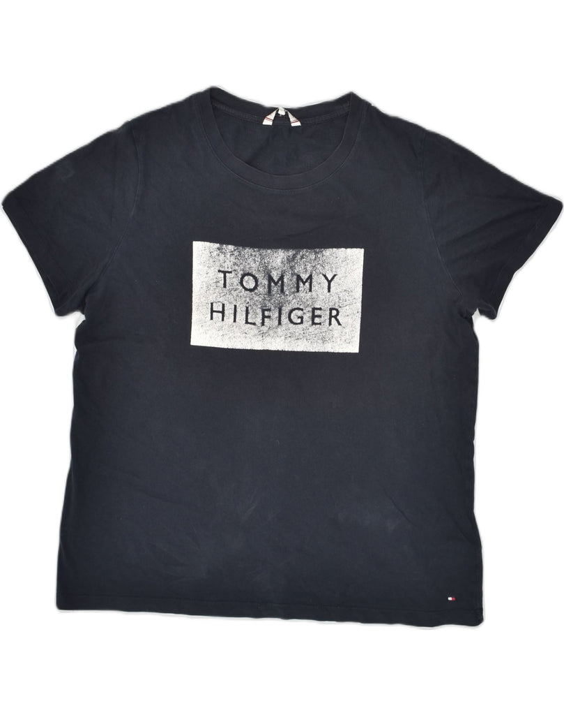 TOMMY HILFIGER Womens Graphic T-Shirt Top UK 20 2XL Navy Blue Cotton | Vintage Tommy Hilfiger | Thrift | Second-Hand Tommy Hilfiger | Used Clothing | Messina Hembry 