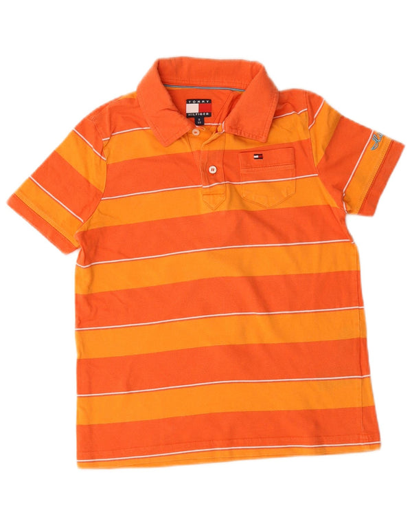 Tommy Hilfiger Boys Rugby Polo Shirt 7-8 Years XS Orange Striped Cotton