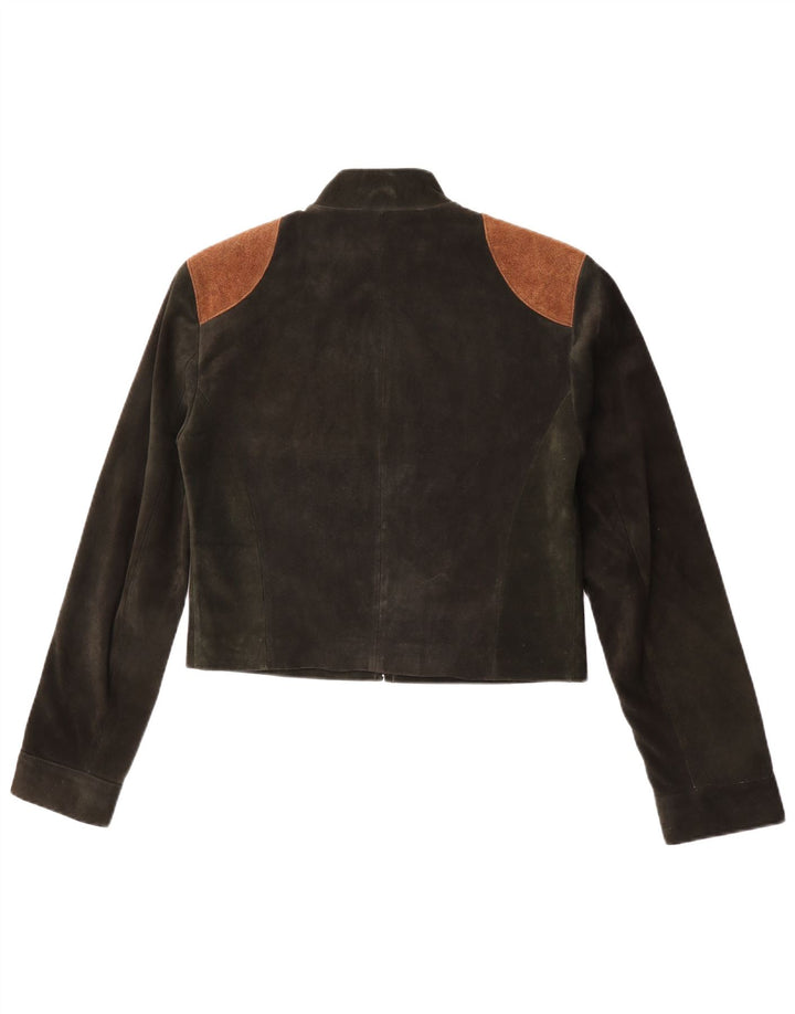 Vintage Womens Crop Bomber Jacket UK 12 Medium Green Colourblock