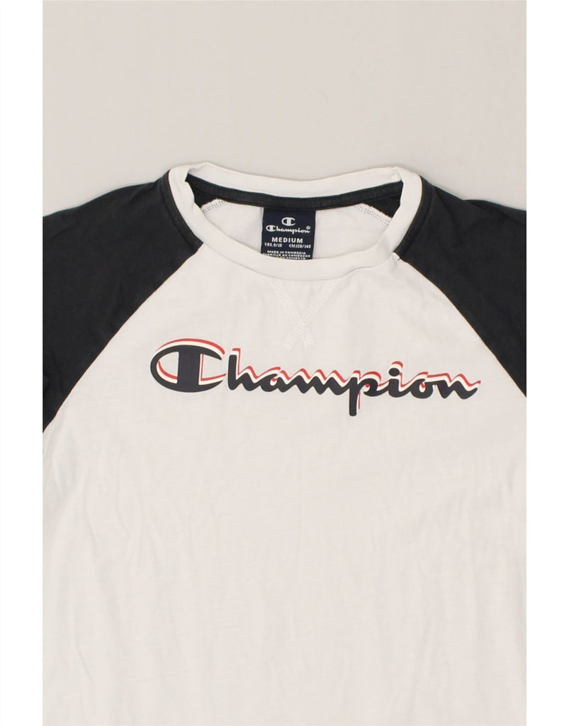 CHAMPION Boys Graphic T-Shirt Top 9-10 Years Medium White Colourblock | Vintage Champion | Thrift | Second-Hand Champion | Used Clothing | Messina Hembry 