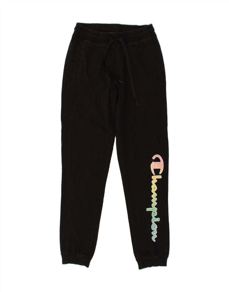 CHAMPION Womens Graphic Tracksuit Trousers Joggers UK 6 XS Black | Vintage Champion | Thrift | Second-Hand Champion | Used Clothing | Messina Hembry 