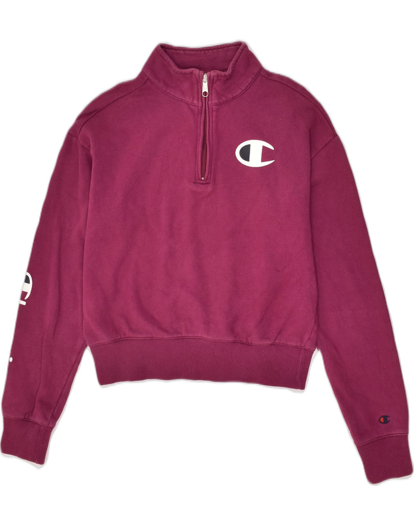 CHAMPION Womens Loose Fit Zip Neck Sweatshirt Jumper UK 4 XS Burgundy | Vintage Champion | Thrift | Second-Hand Champion | Used Clothing | Messina Hembry 