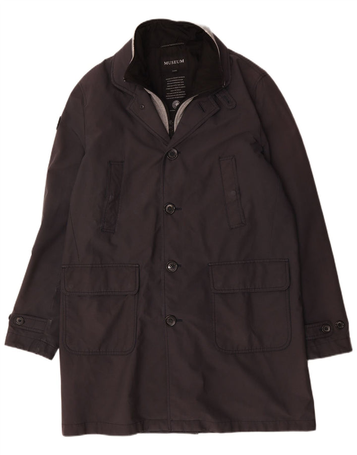 Museum Mens Trench Coat UK 42 XL Grey Polyester