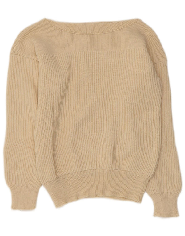 Vintage Womens Crop Boat Neck Jumper Sweater IT 44 Medium Off White Acrylic