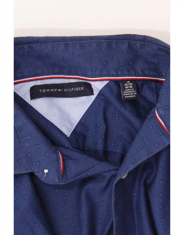 TOMMY HILFIGER Mens Shirt Size 15 Medium Navy Blue Spotted Cotton Vintage Tommy Hilfiger and Second-Hand Tommy Hilfiger from Messina Hembry 