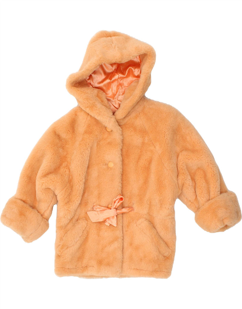 VINTAGE Girls Faux Fur Hooded Overcoat 7-8 Years Orange Acrylic | Vintage Vintage | Thrift | Second-Hand Vintage | Used Clothing | Messina Hembry 