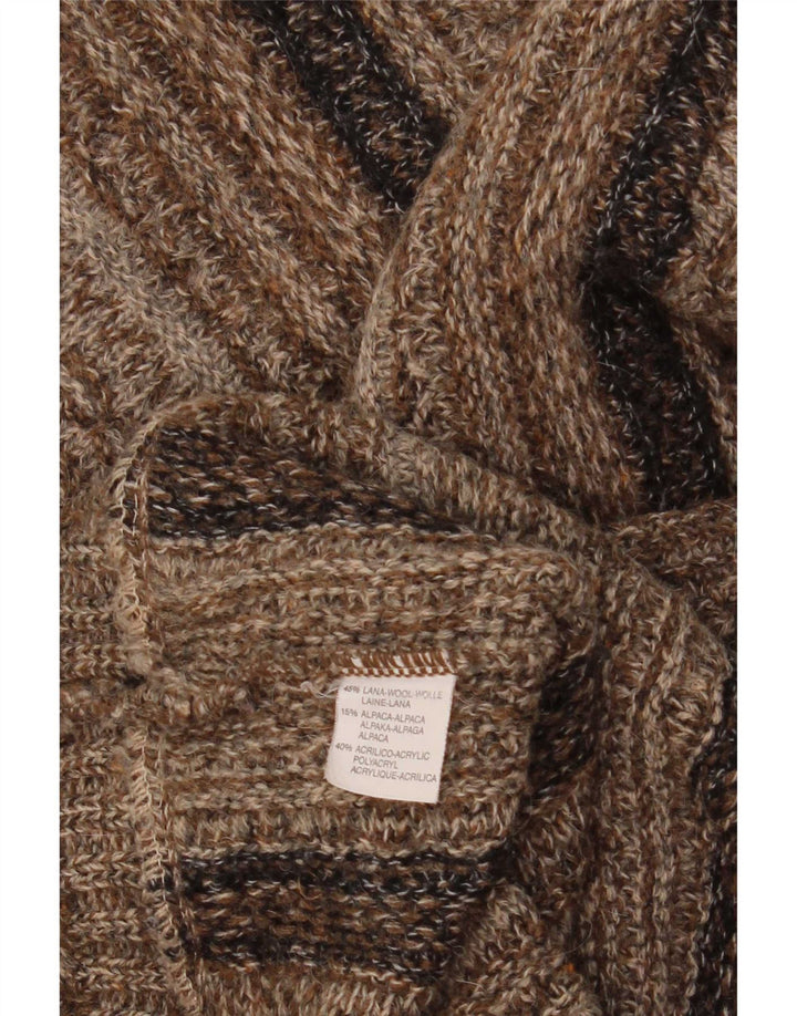 Enrico Coveri Mens Crew Neck Jumper Sweater Medium Brown Striped Wool