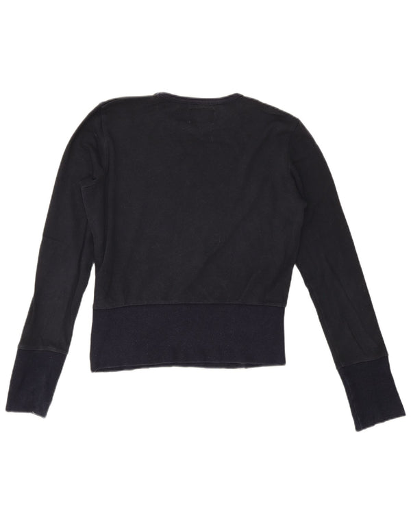 Sergio Tacchini Womens Crop Graphic Top Long Sleeve UK 12 Medium Navy Blue