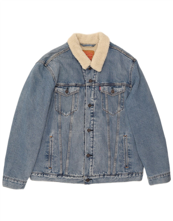 Levi's Mens Sherpa Denim Jacket UK 44 2XL Blue Cotton